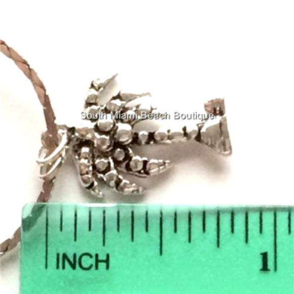 Silver Palm Tree Necklace 18" Island Beach Coconut Rhodium Plated Pendant - Picture 7 of 9